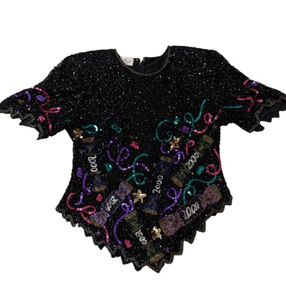 Laurence Kazar Y2K 2000 New Year’s Eve Sequin Top Black - Picture 4 of 16